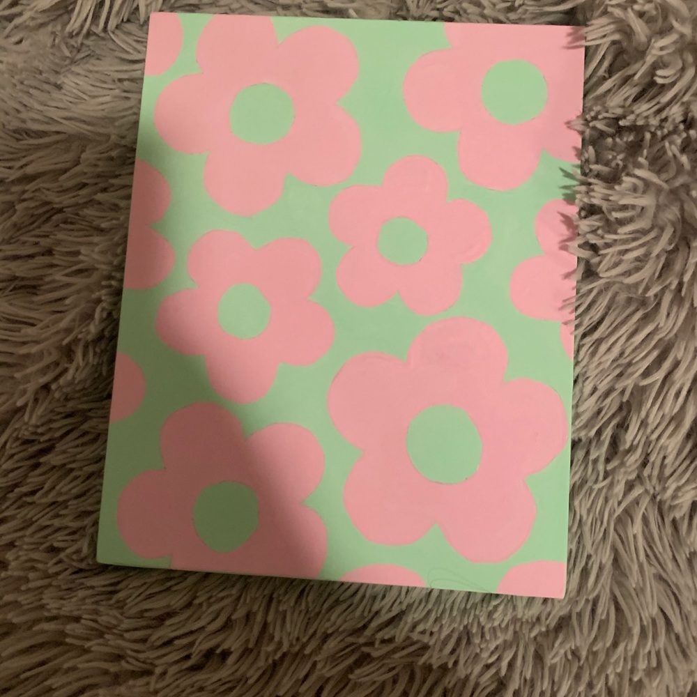 floral retro green and pink flower print painting